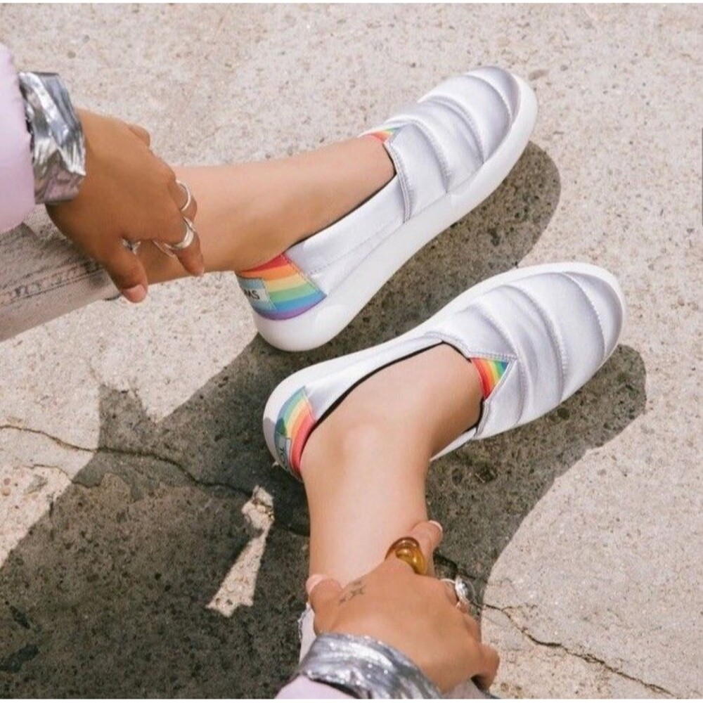 TOMS Womens Size 9 Alpargata Mallow Unity Silver‎ With Rainbow Accent Shoes